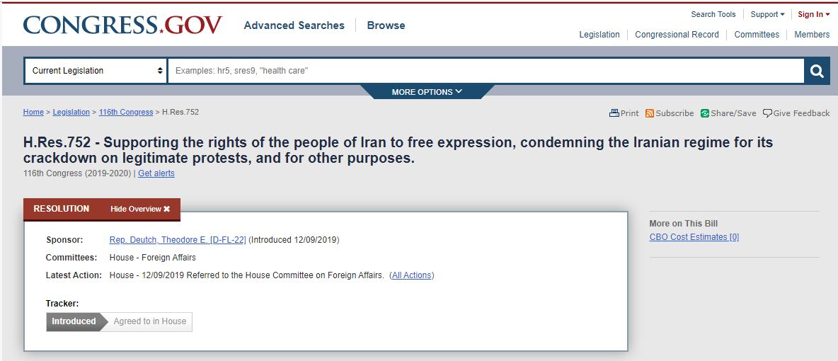 U.S. Lawmakers Introduce Resolution Condemning Crackdown on Iran Protests 